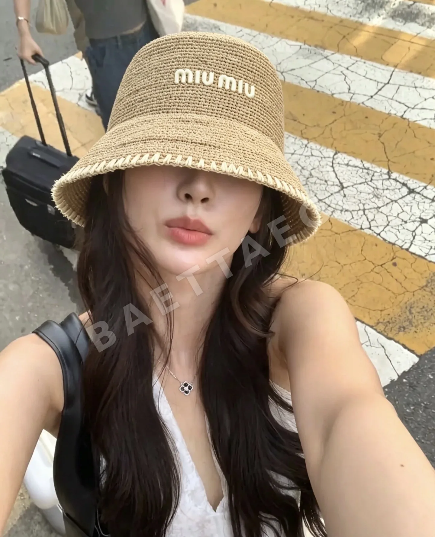 미우미우 자수 로고 라피아 밀짚 모자 119971