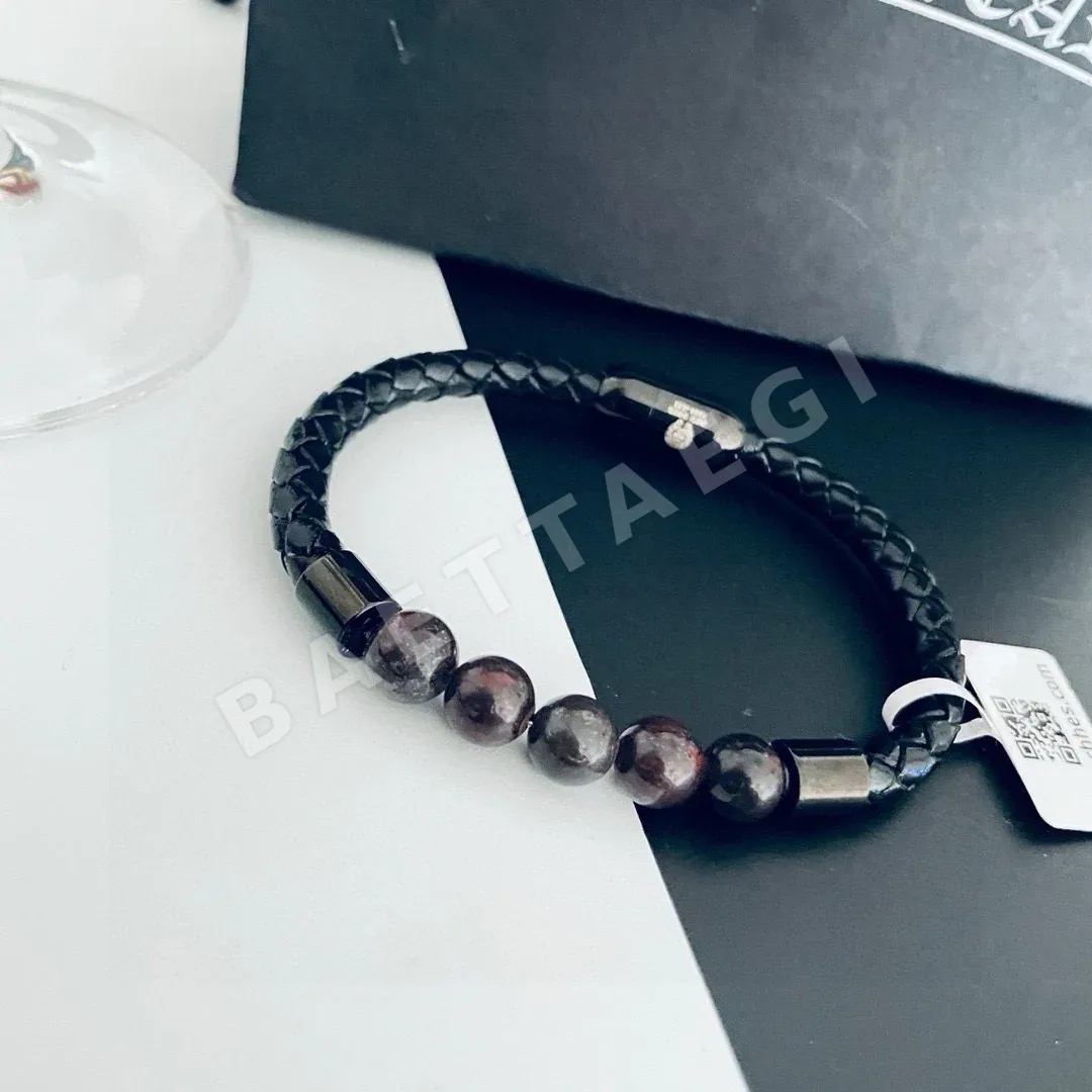 크롬하츠 블랙 오닉스 가죽 코드 팔찌 127601
