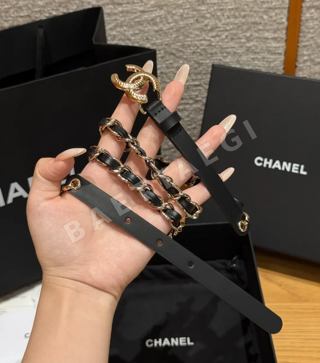 샤넬 CC 버클 가죽 벨트 15mm 진주 체인 벨트 상세 이미지 2