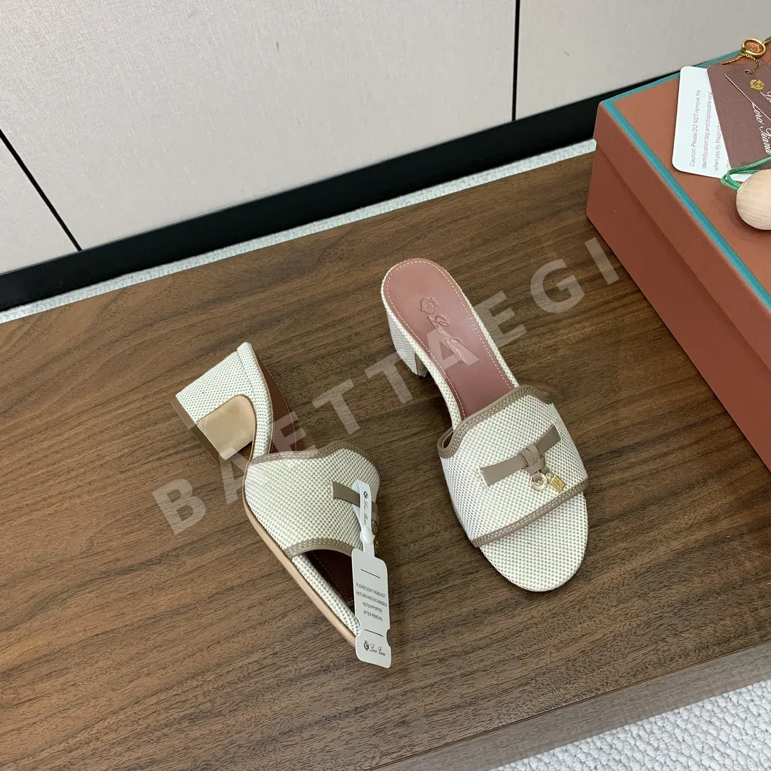 로로피아나 컬러 블록 미드힐 뮬 샌들 상세 이미지 2