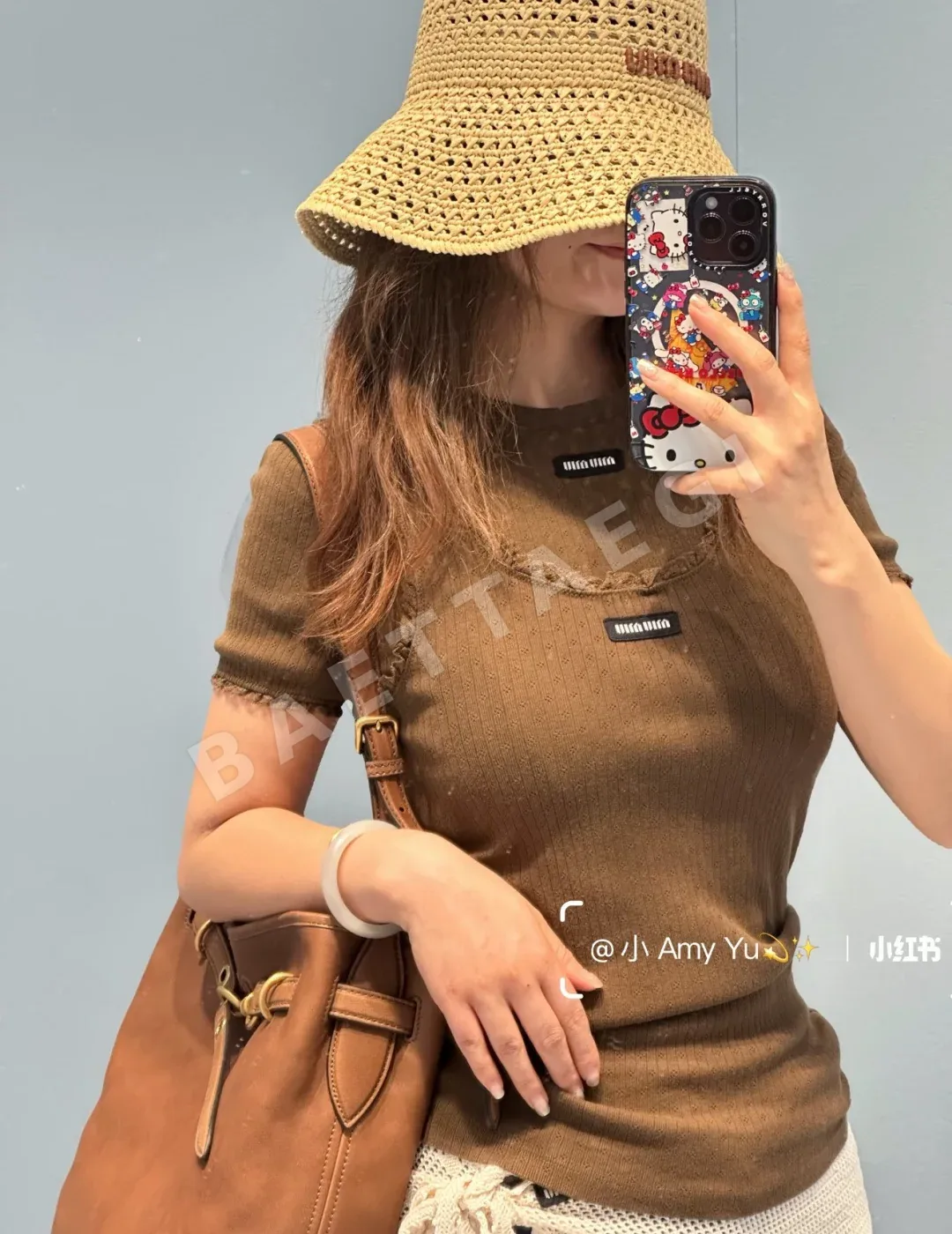 미우미우 레이스 트림 라운드넥 반팔 탑 상세 이미지 7