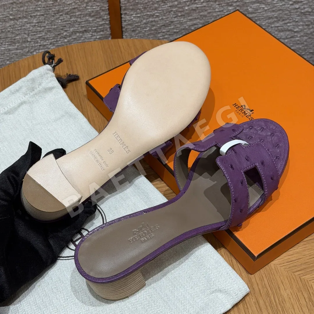 에르메스 오아시스 샌들 Anemone 타조가죽 H 컷아웃 상세 이미지 5
