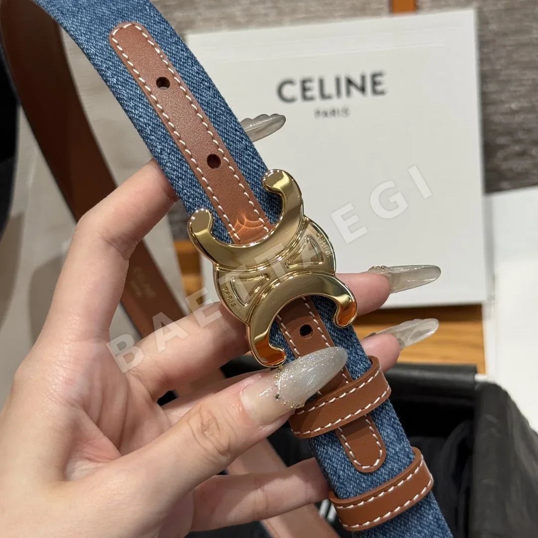 셀린느 개선문 데님 소가죽 골드 버클 벨트 상세 이미지 5