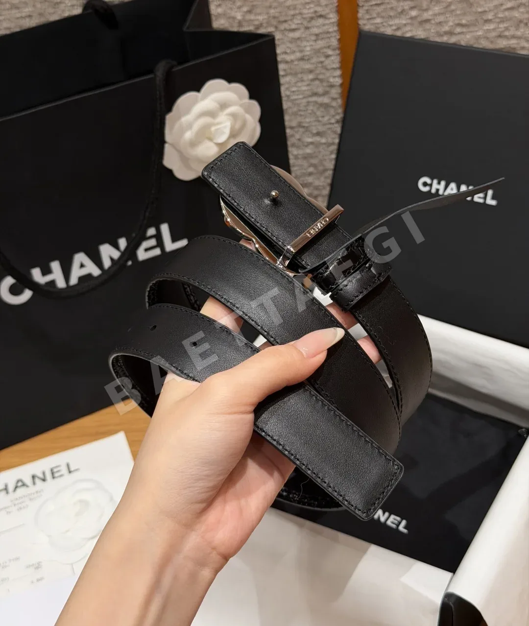 샤넬 악어무늬 가죽 더블 C 메탈 벨트 상세 이미지 3