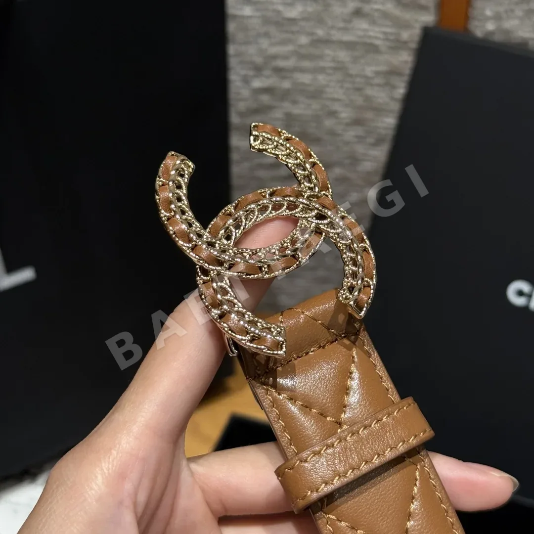 샤넬 다이아몬드 패턴 램스킨 더블 C 메탈 벨트 상세 이미지 6