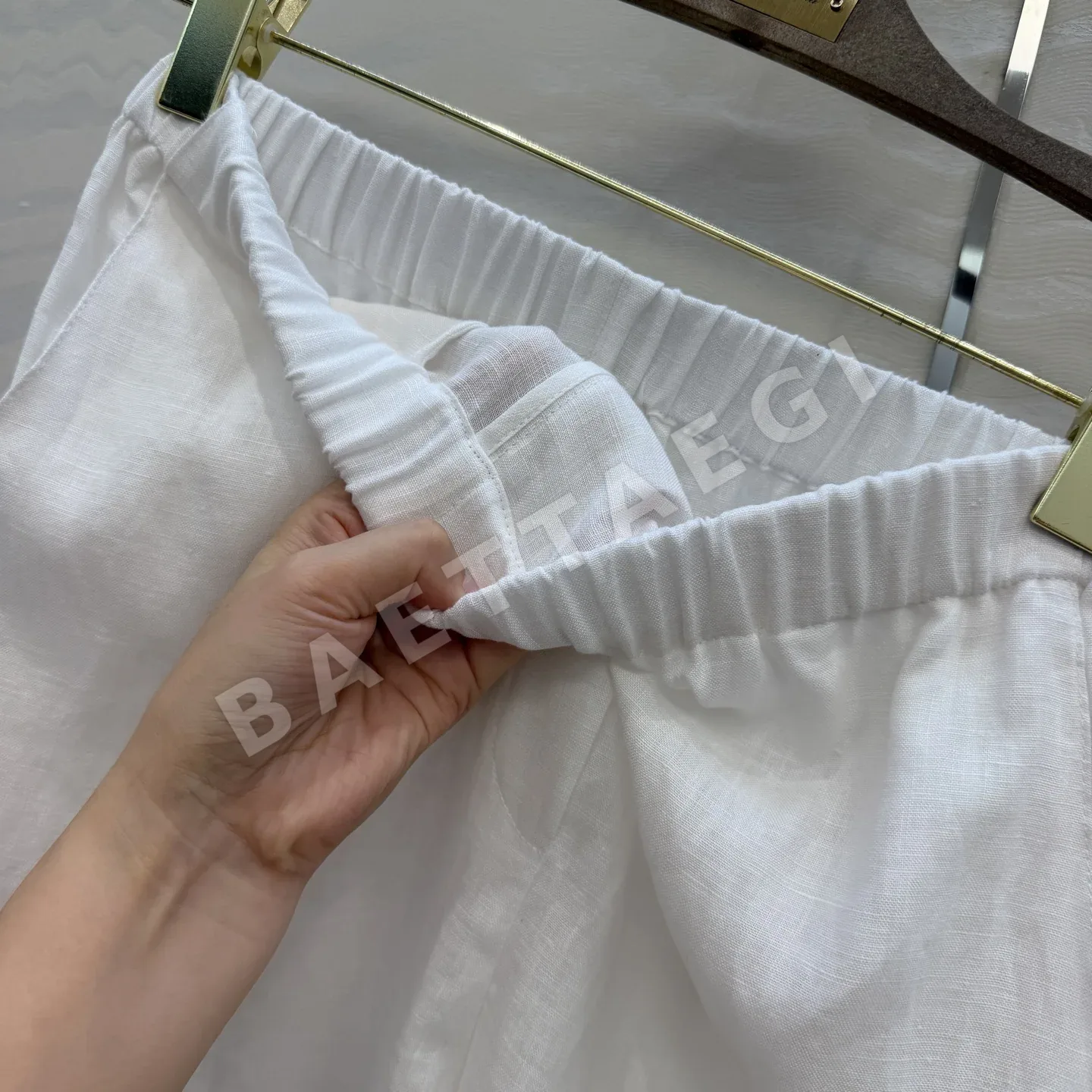 로로피아나 린넨 고무 허리 스트레이트 레그 여성 바지 상세 이미지 5