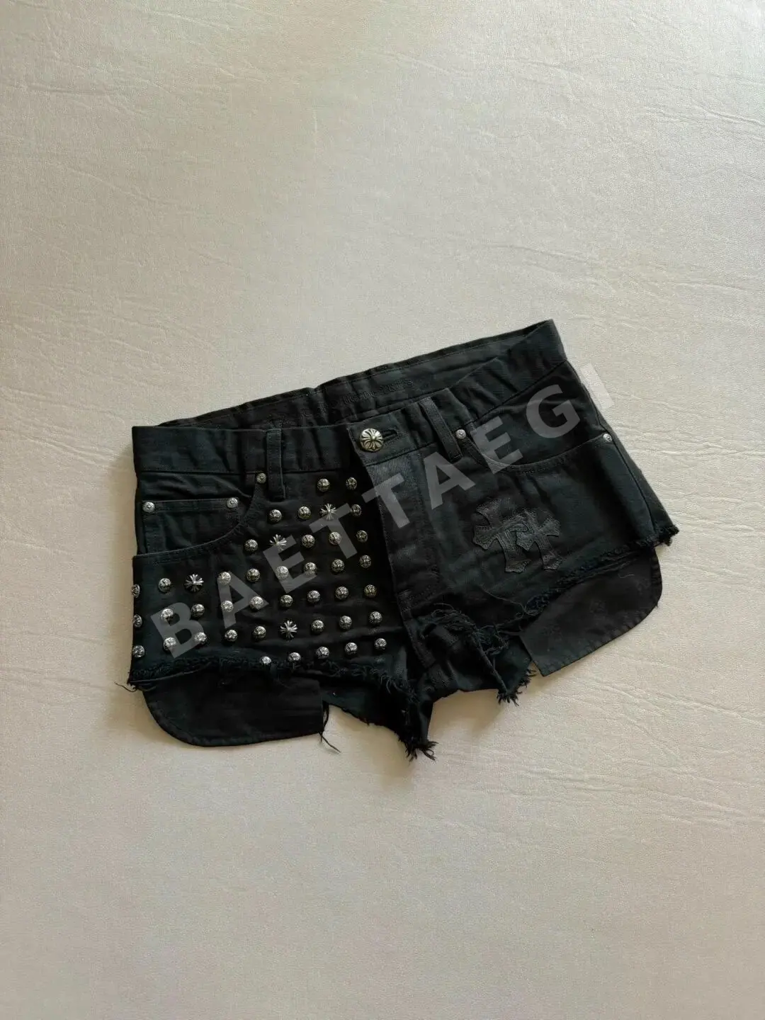 크롬하츠 가죽 데님 반바지 상세 이미지 1