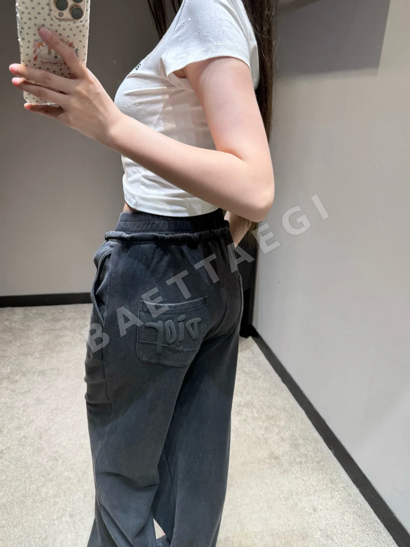디올 블루 와이드 레그 여성 바지 상세 이미지 6