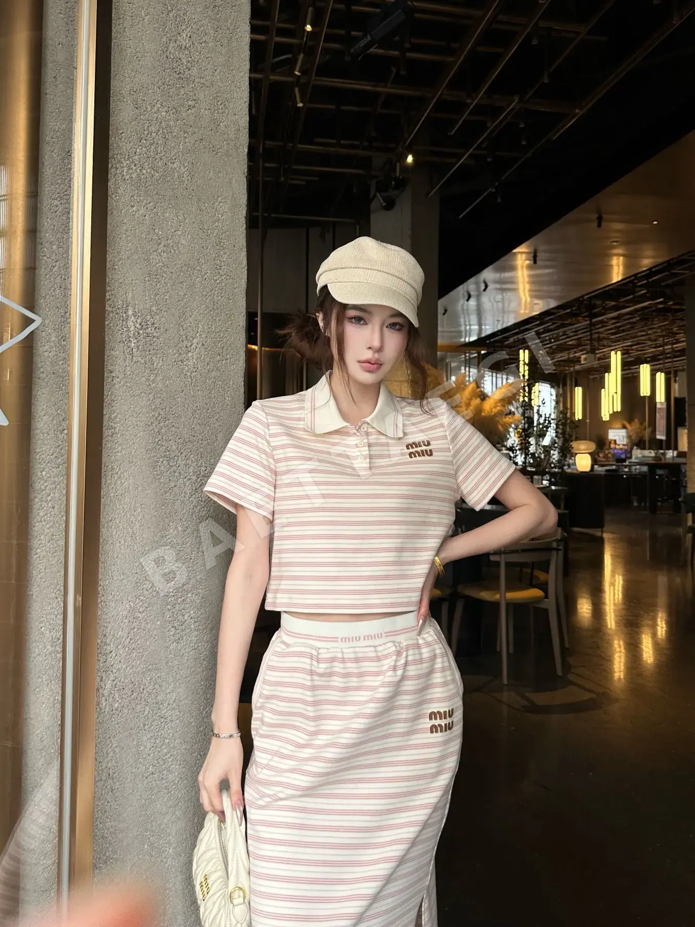 미우미우 스트라이프 컬러 블록 여성 세트 상세 이미지 2