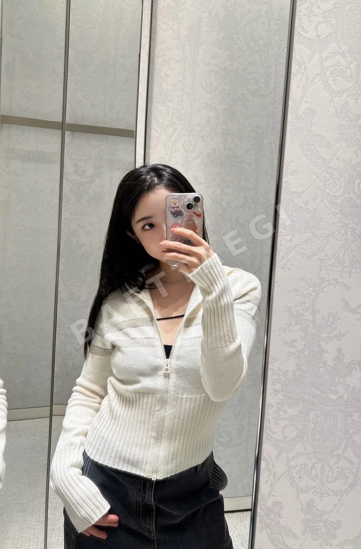 디올 플래티넘 럭키 스타 지퍼 카라 니트 가디건 상세 이미지 2