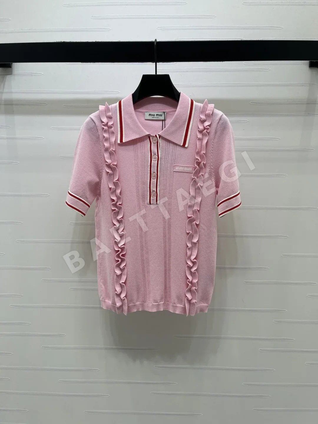 미우미우 프릴 카라 니트 반팔 탑 101647