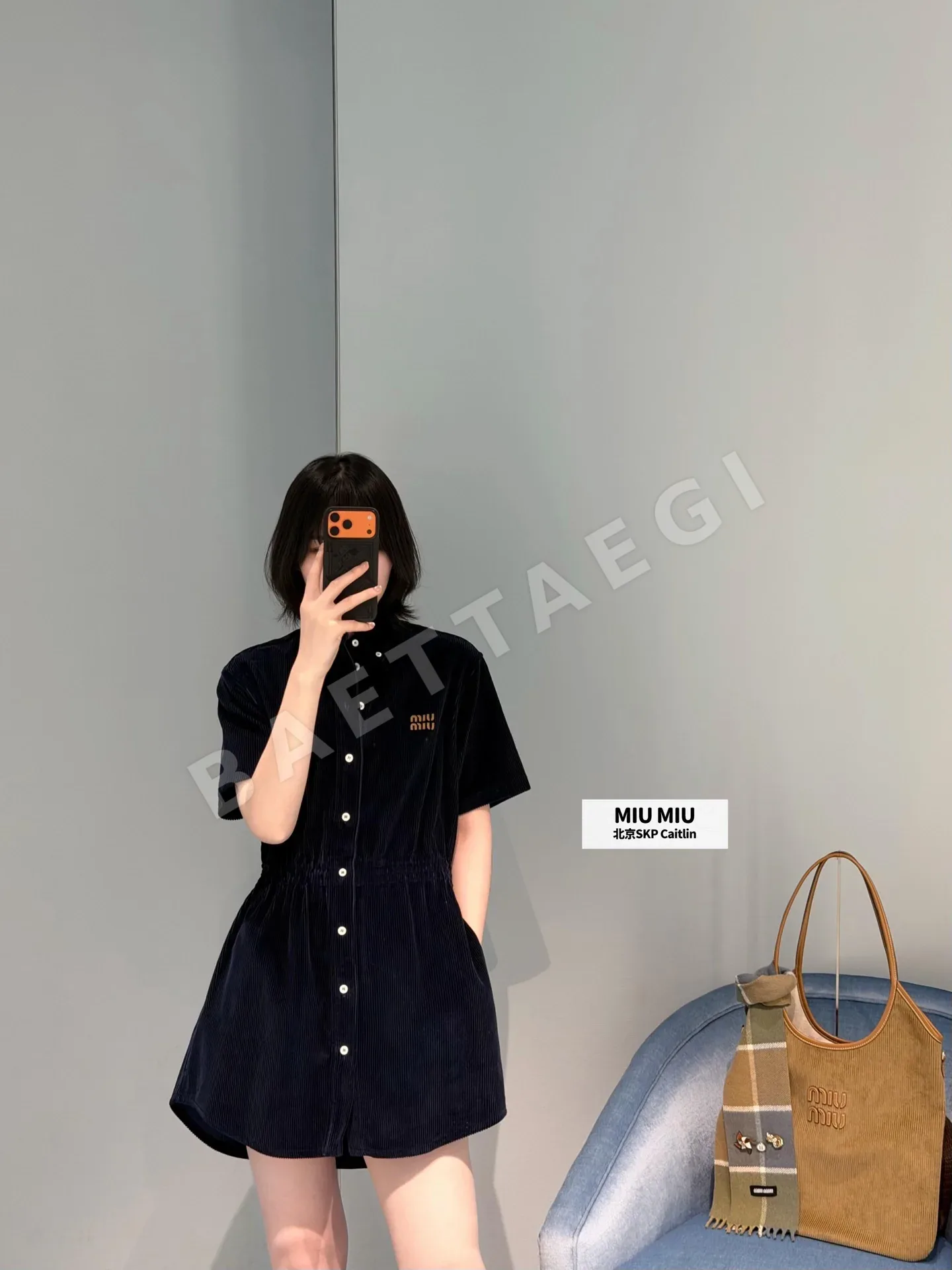 미우미우 코듀로이 반소매 원피스 상세 이미지 6
