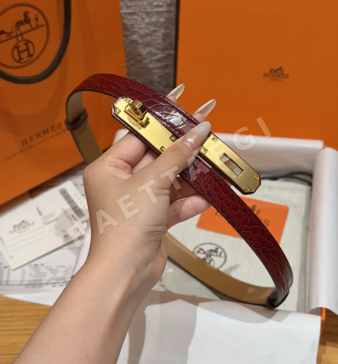 에르메스 켈리 버클 크로커다일 에펨 벨트 18mm 상세 이미지 4