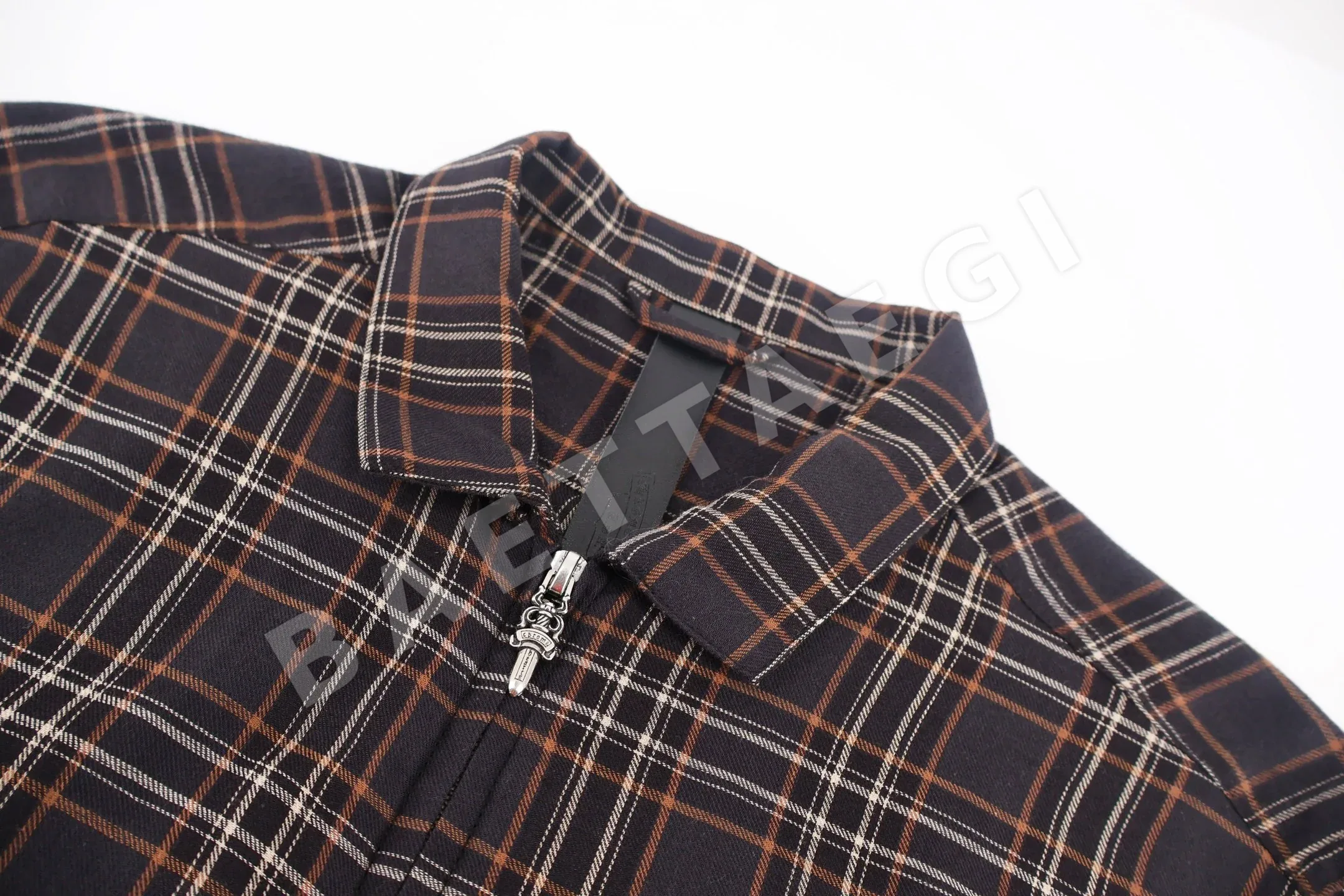 크롬하츠 체크 패턴 코튼 지퍼 반팔 셔츠 상세 이미지 5