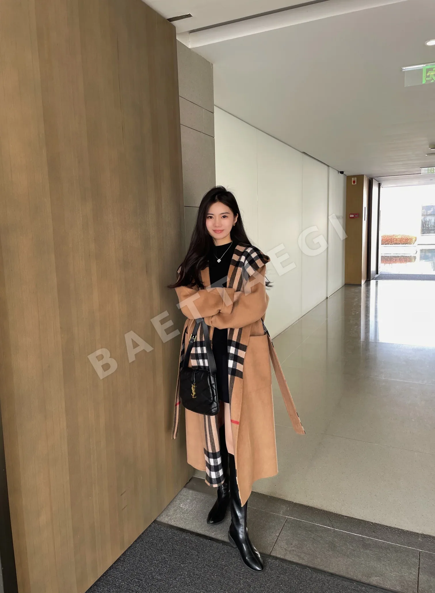 버버리 울 캐시미어 혼방 후드 여성 자켓 78239