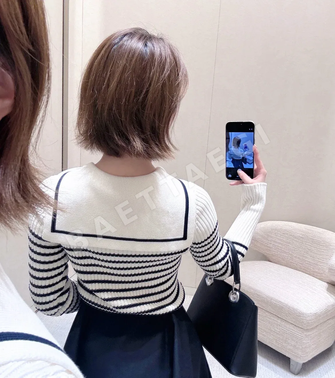 디올 세일러 카라 스트라이프 여성 가디건 상세 이미지 3