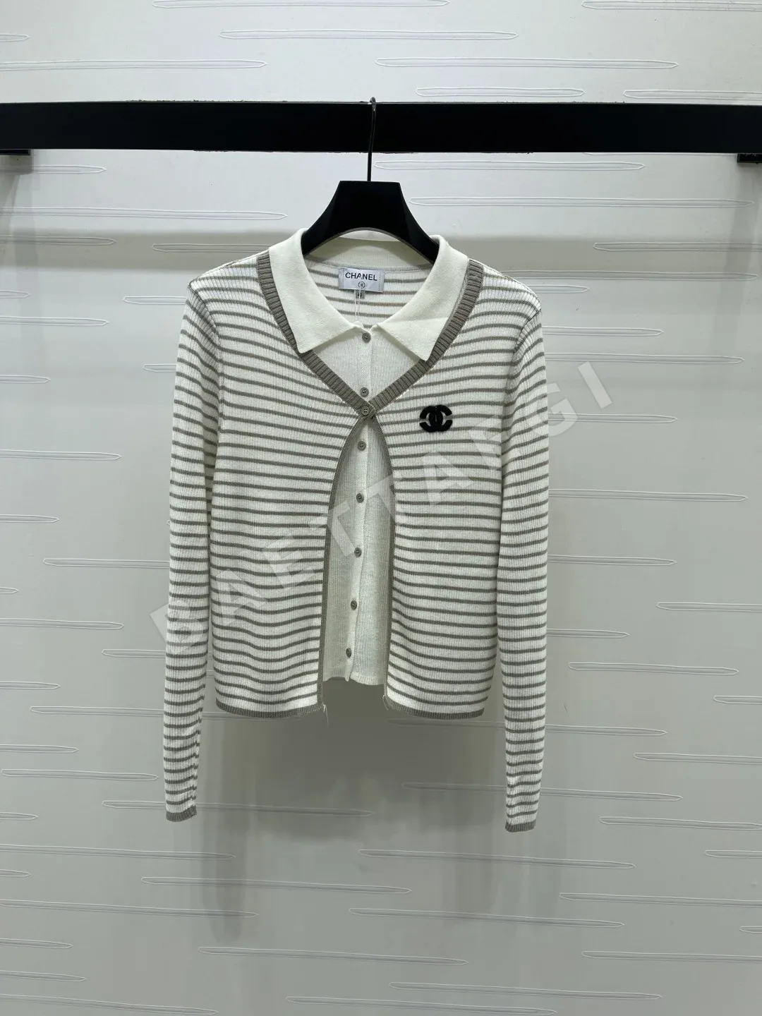 샤넬 컬러 블록 카라 여성 가디건 상세 이미지 2