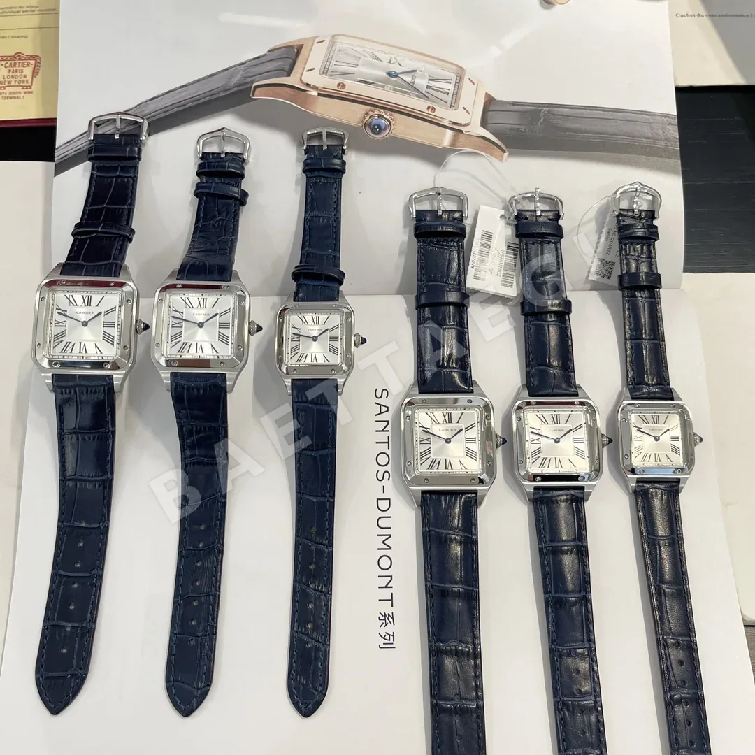 까르띠에 산토스 사파이어 글라스 블루 스틸밴드 가죽스트랩 스몰 미디움 레플리카 42757 Cartier 상세 이미지 5