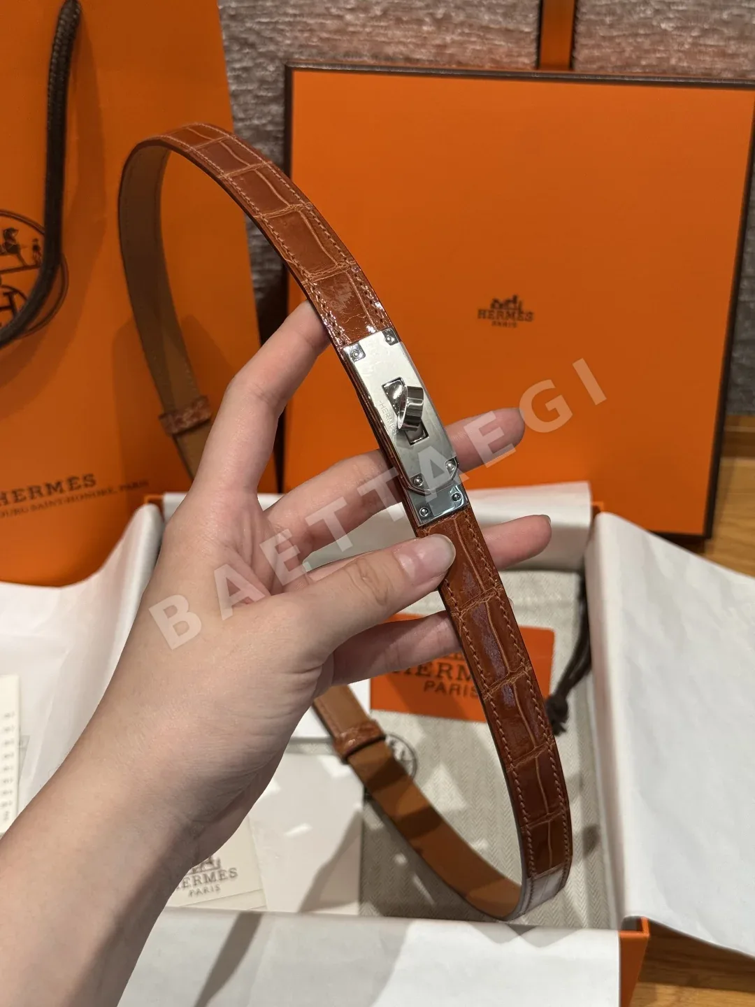 에르메스 켈리 크로코다일 벨트 상세 이미지 5