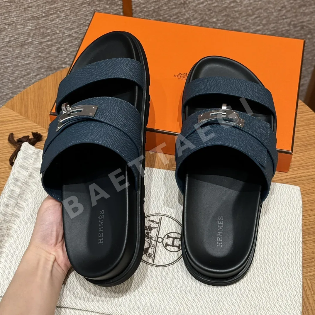 에르메스 잭슨 샌들 네이비 블루 카프스킨 실버 버클 상세 이미지 5