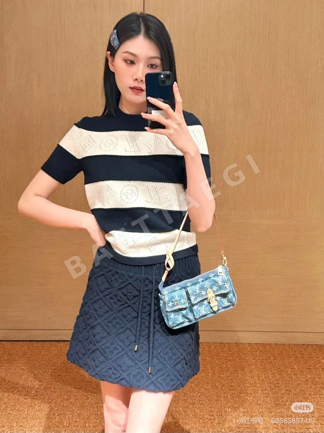 루이비통 캐시미어 혼방 스트라이프 반팔 니트 티셔츠 상세 이미지 3