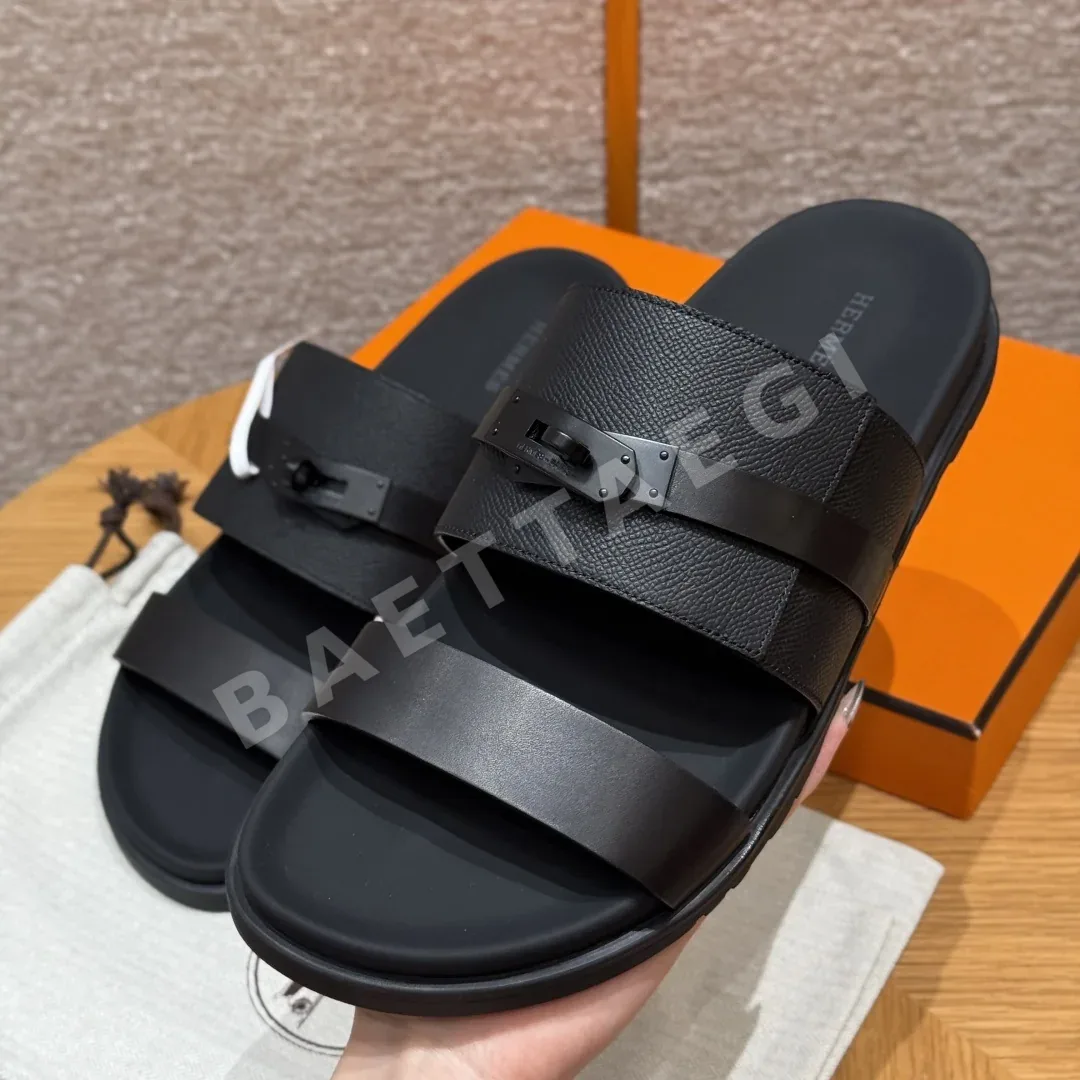 에르메스 잭슨 샌들 블랙 가죽 검은색 버튼 상세 이미지 3