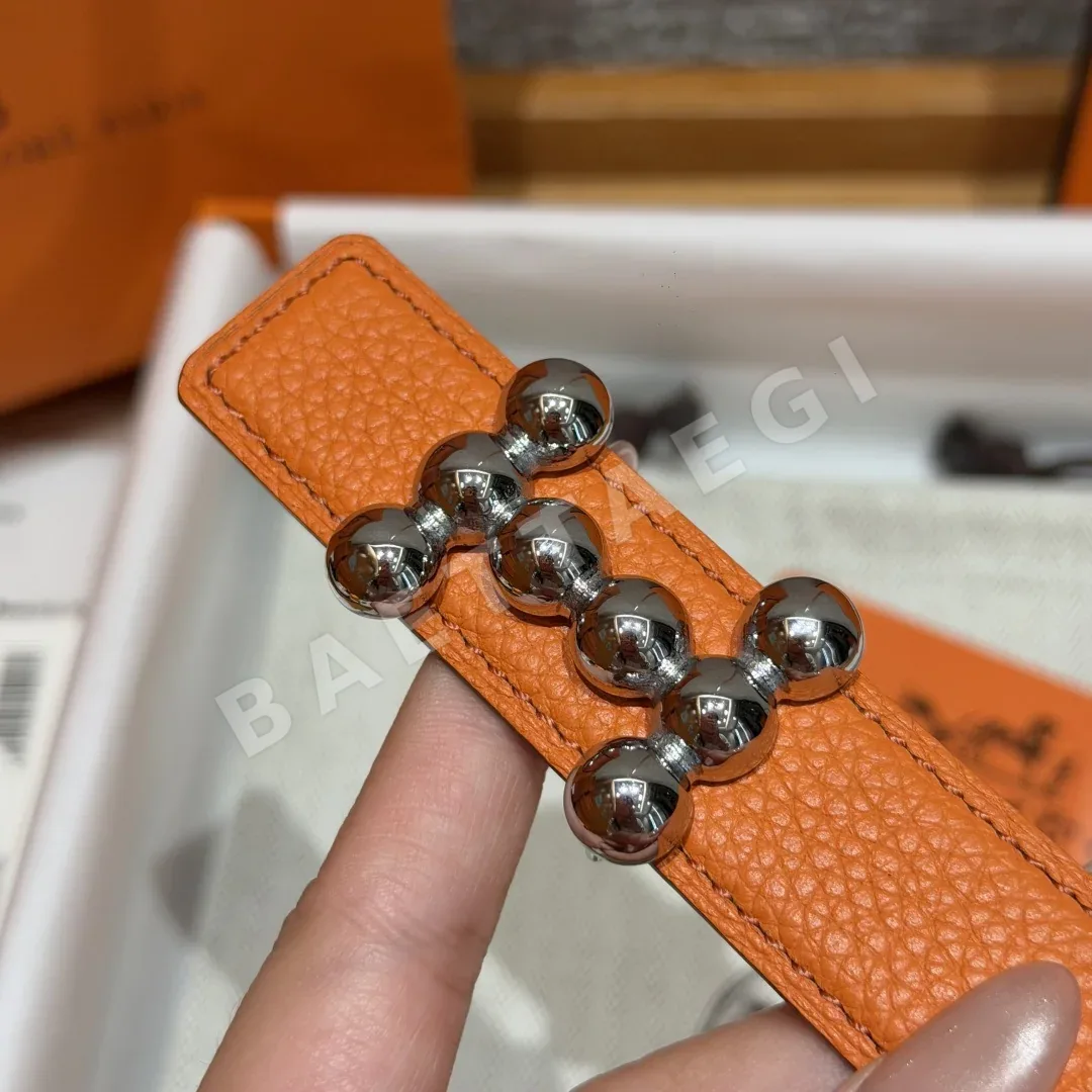 에르메스 H 버클 진주 장식 양면 가죽 벨트 24mm 상세 이미지 6