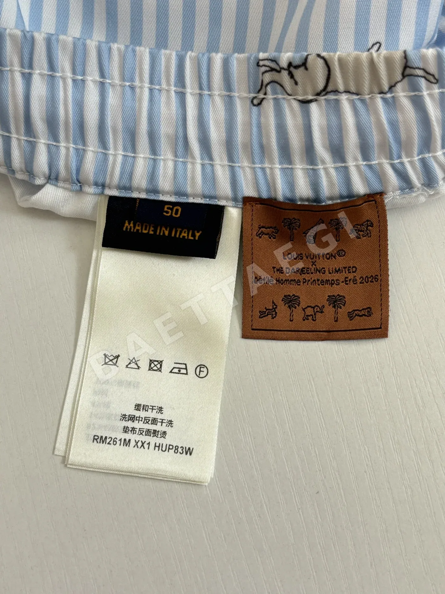 루이비통 동물 식물 자수 스트라이프 남성 반바지 상세 이미지 13
