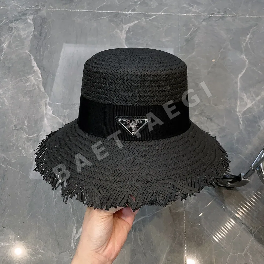 프라다 프린지 장식 밀짚 모자 상세 이미지 3