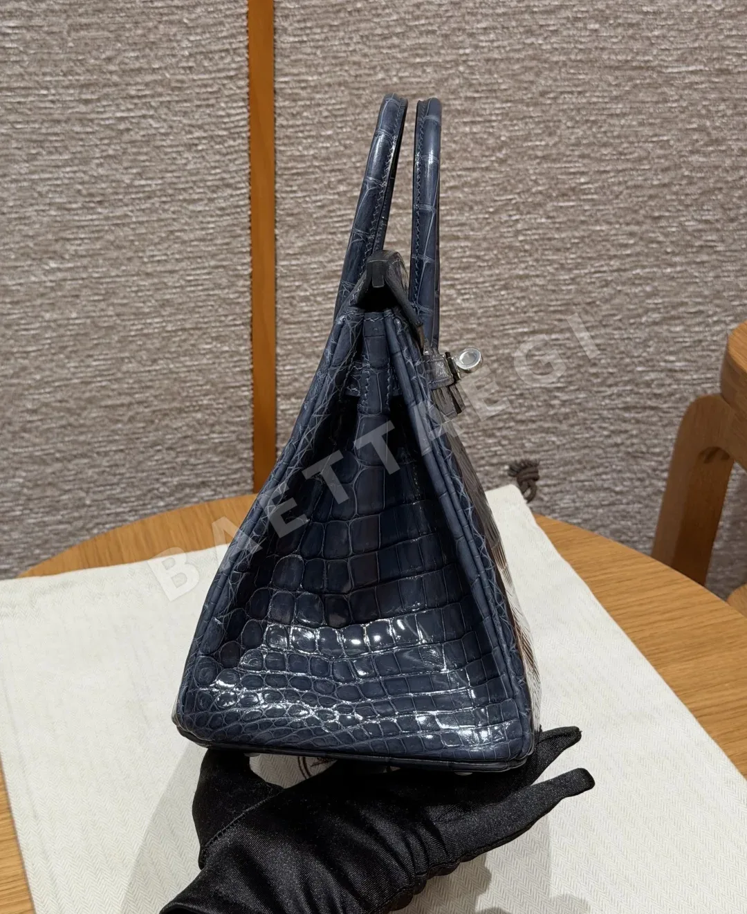 에르메스 버킨 25 스톰블루 악어가죽 가방 상세 이미지 3