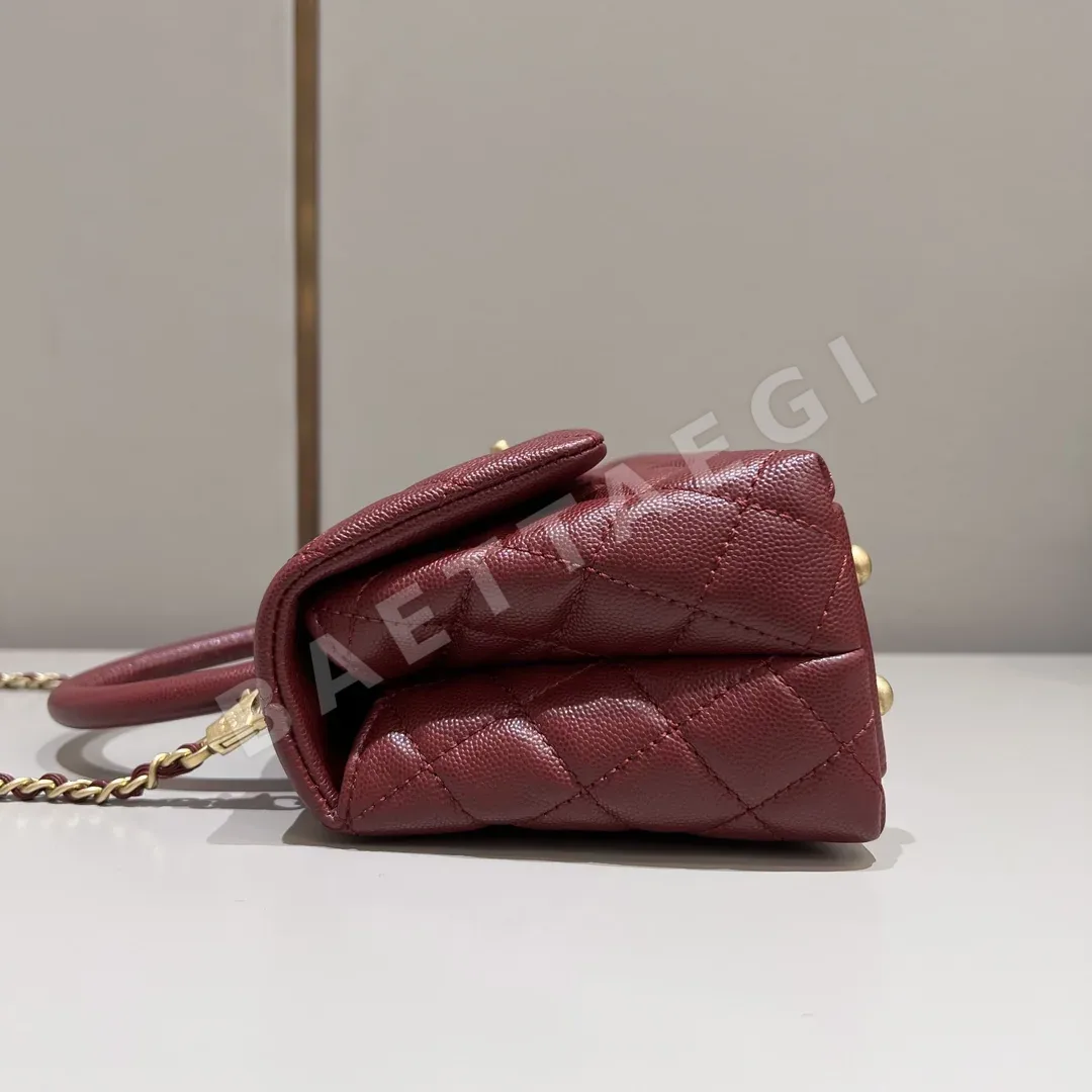 샤넬 코코 핸들 버건디 캐비어 소가죽 가방 상세 이미지 3