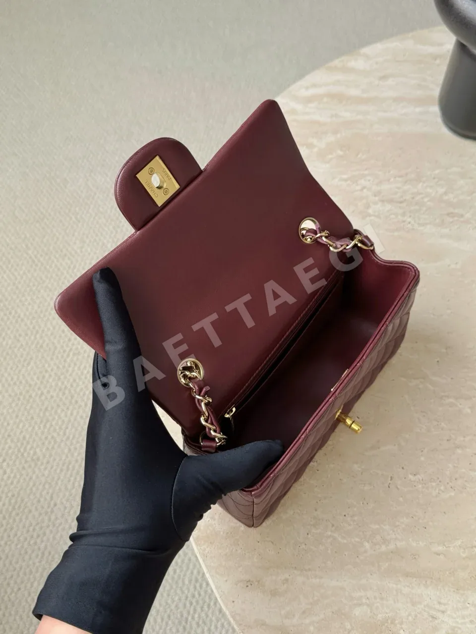샤넬 다크 레드 금장 미니 토트백 33437