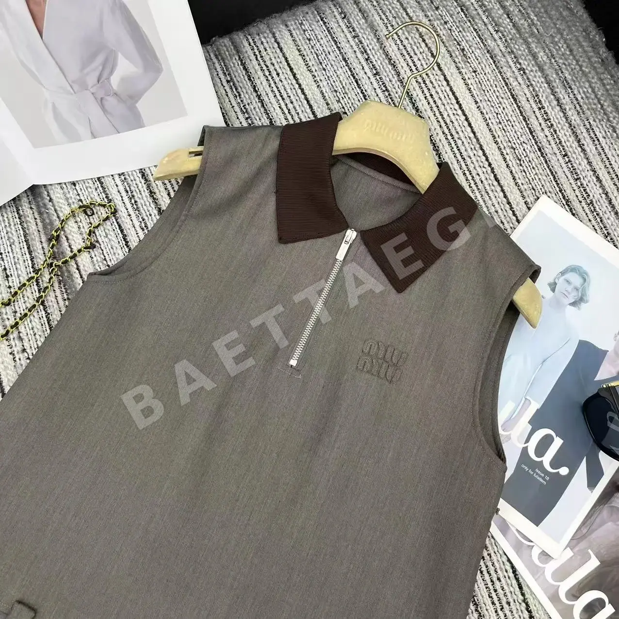 미우미우 컬러 블록 립 카라 플리츠 원피스 상세 이미지 4