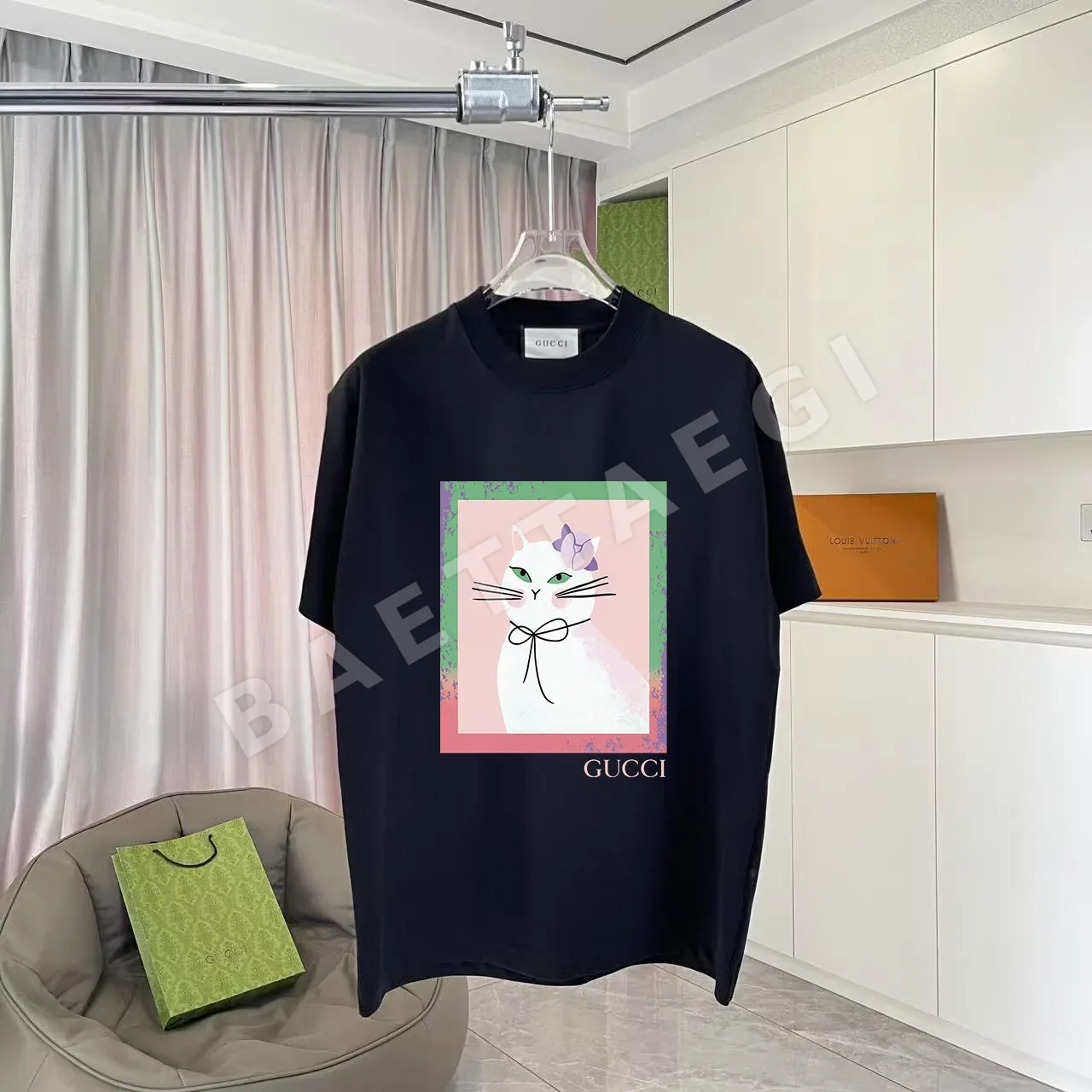 구찌 레터 로고 프린트 남성 반팔 티셔츠 47615