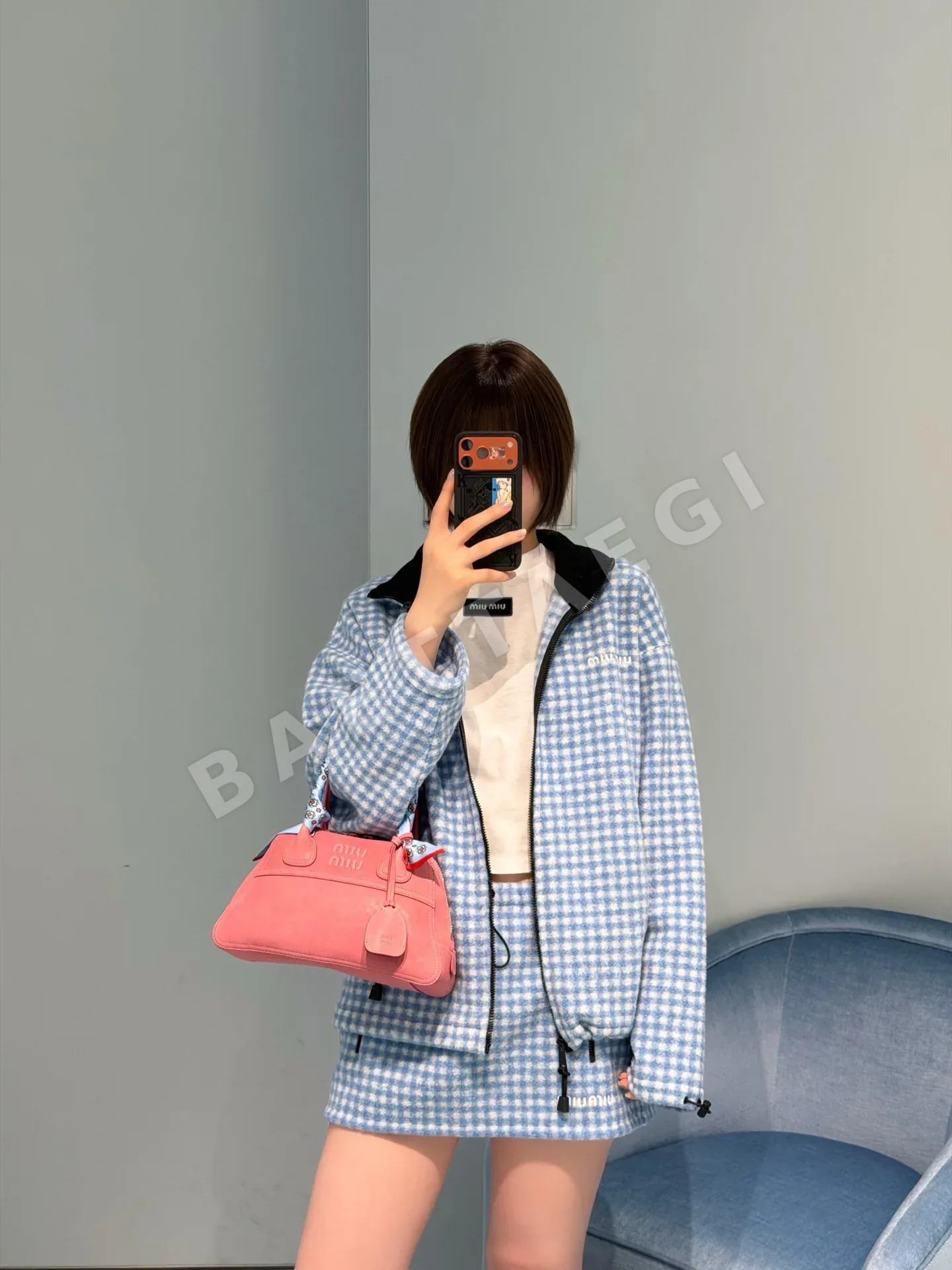 미우미우 체크 플리스 미니스커트 상세 이미지 4