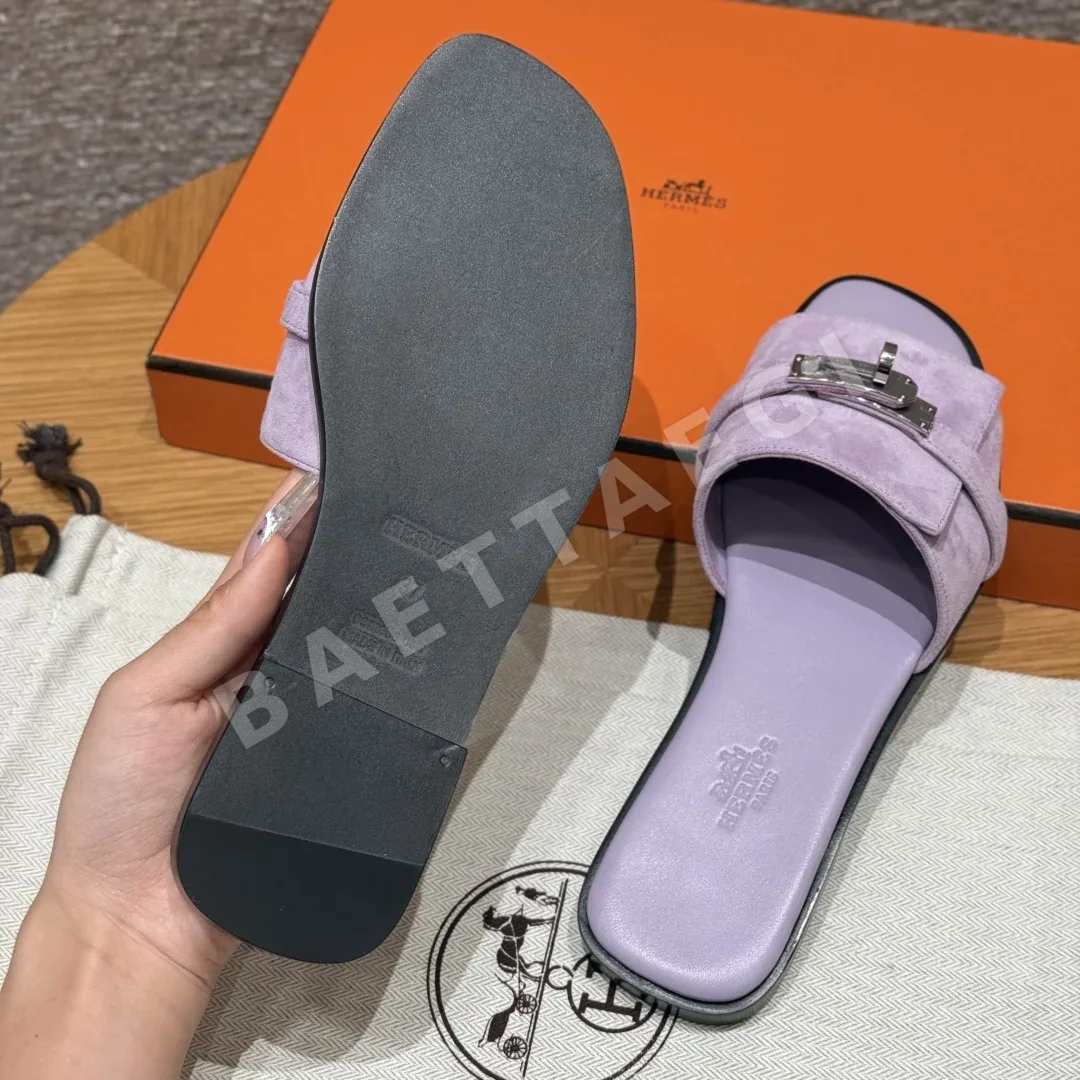 에르메스 줄리아 샌들 보라색 샤모아 실버 금속 장식 상세 이미지 8
