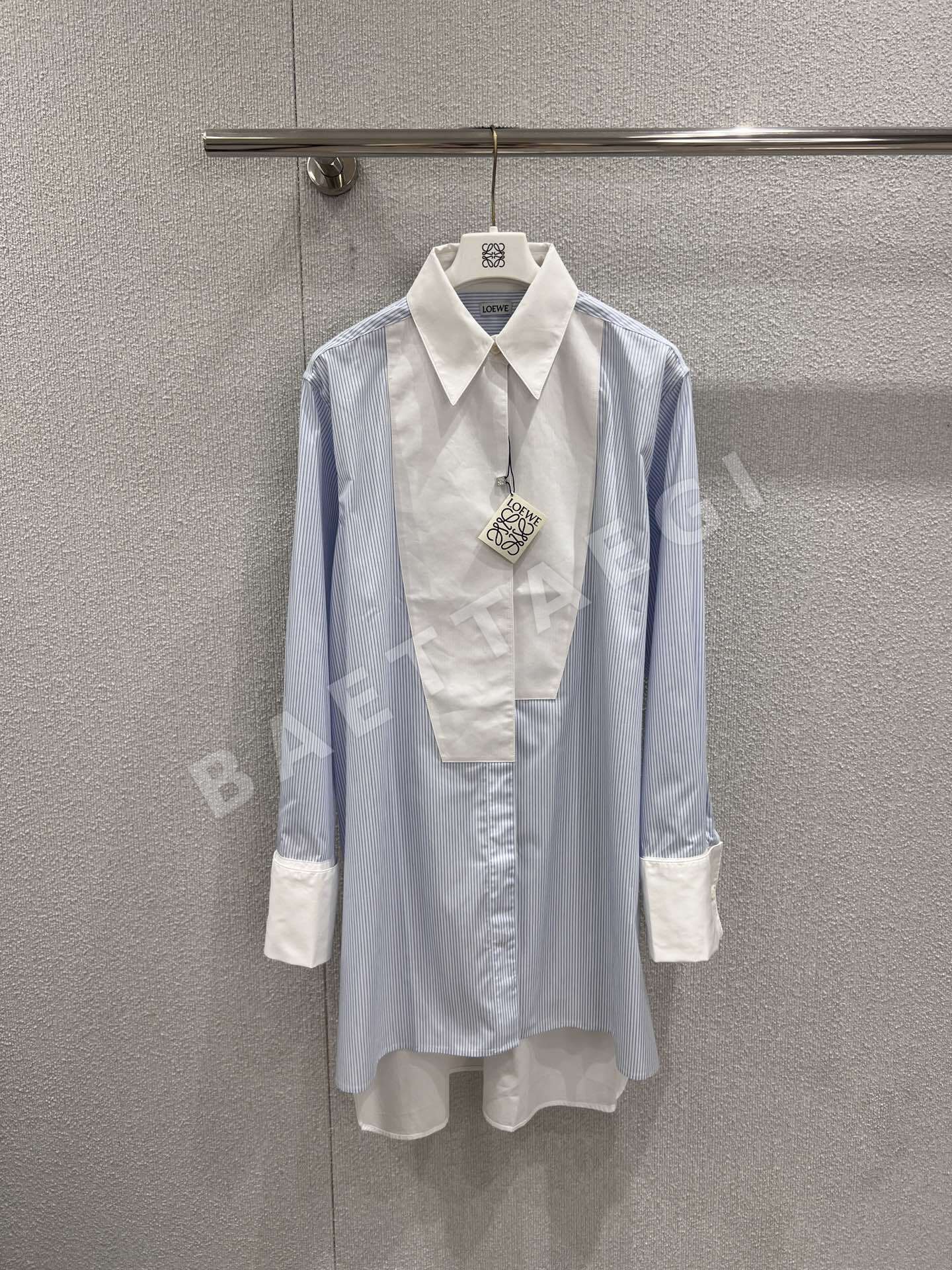 로에베 컬러 블록 스트라이프 롱 셔츠 원피스 상세 이미지 2