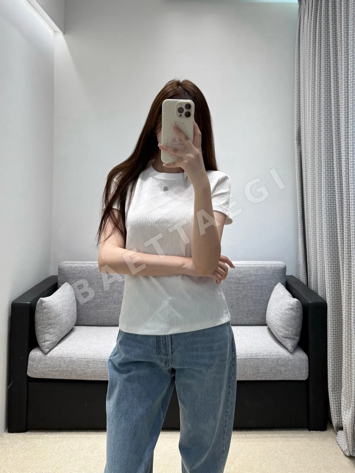 샤넬 퀼팅 미니 로고 반팔 니트 탑 상세 이미지 1