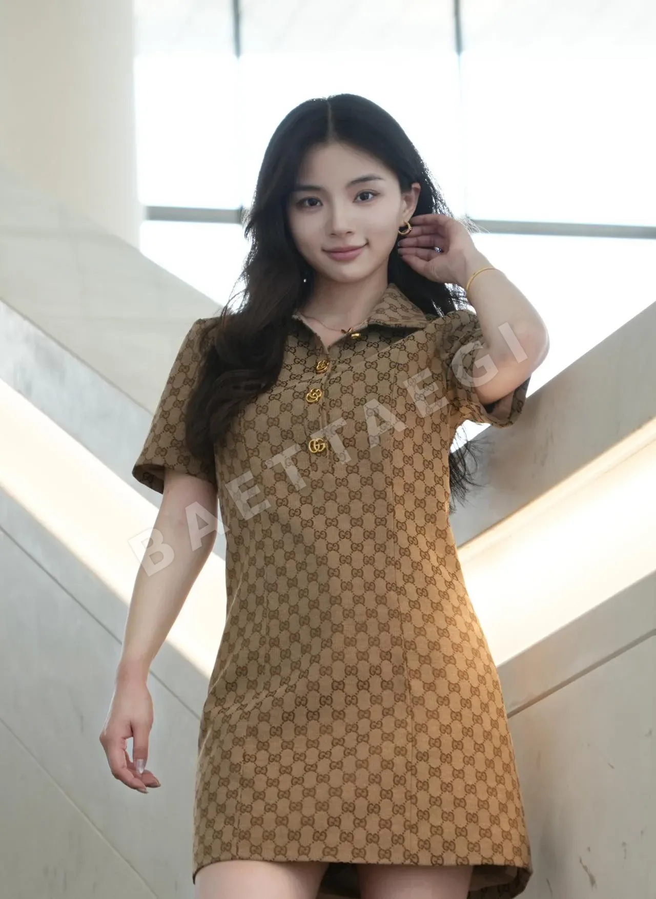 구찌 여성 자카드 슬림핏 반팔 원피스 상세 이미지 2