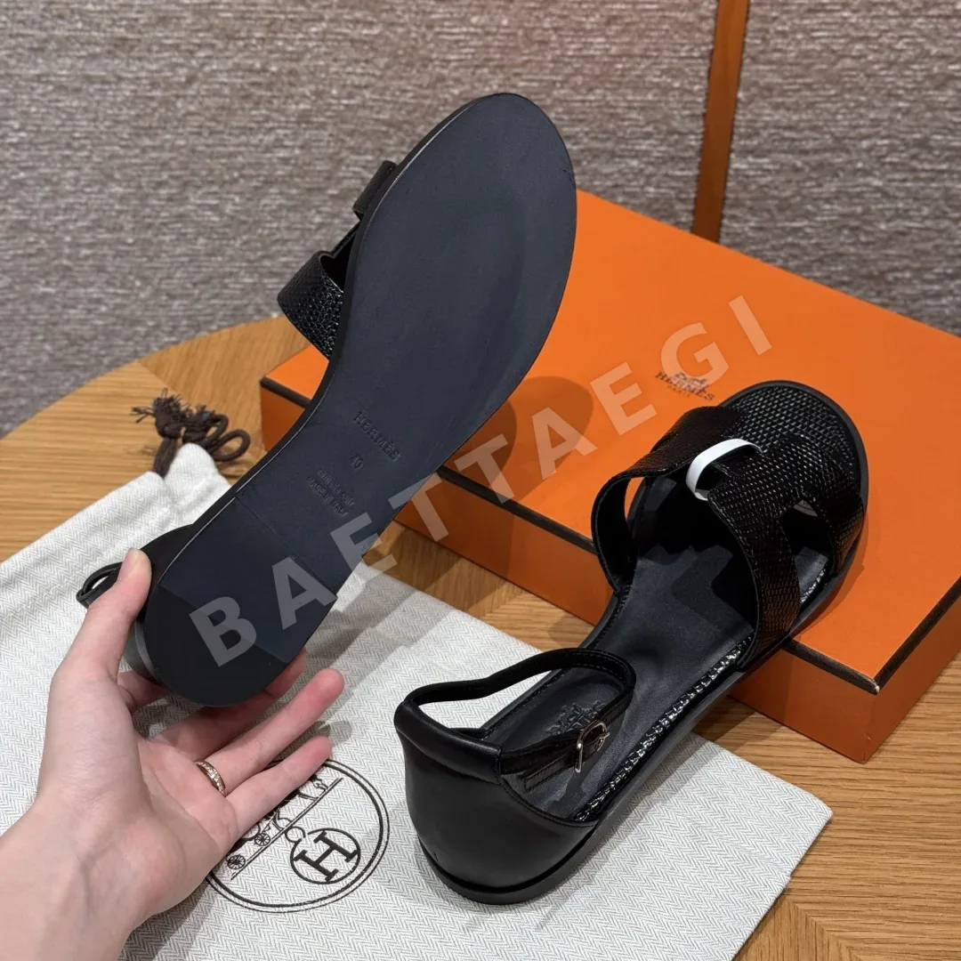 에르메스 산토리니 샌들 블랙 가죽 상세 이미지 6