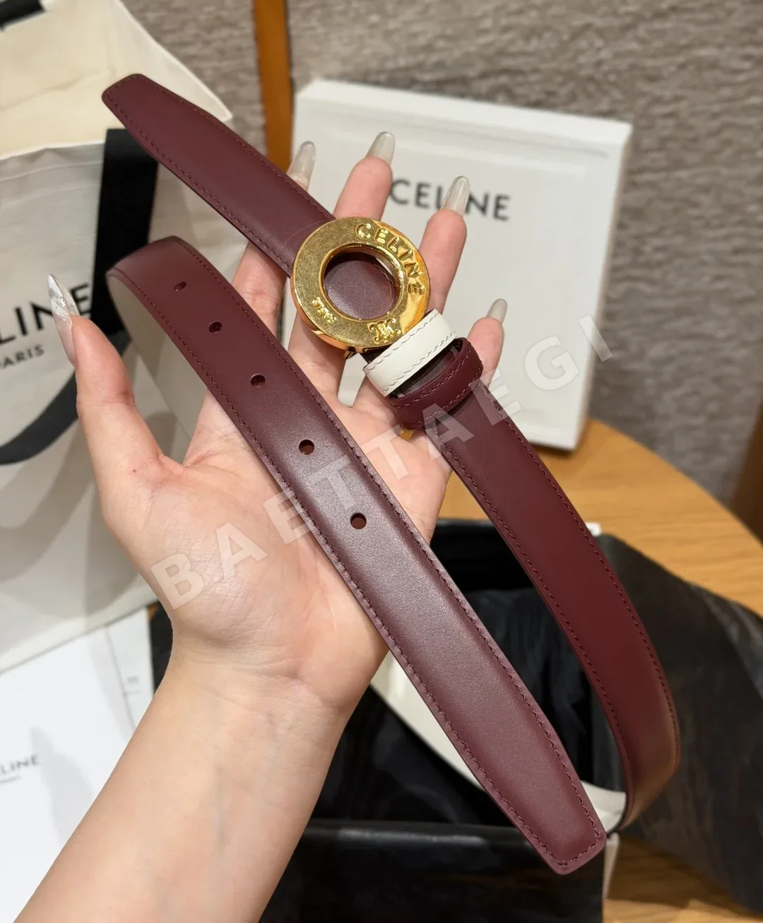 셀린느 DISC 골드 양면 가죽 벨트 25MM 상세 이미지 4
