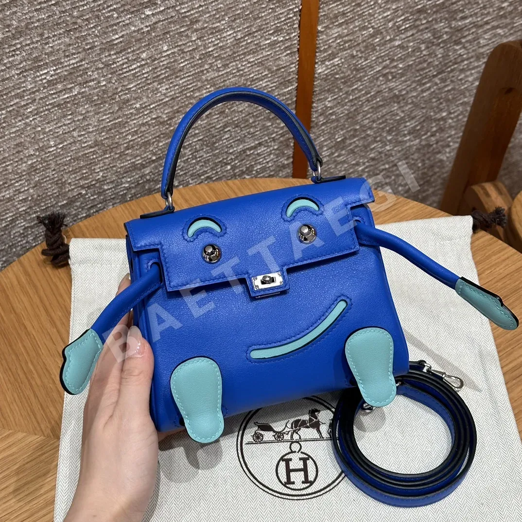 에르메스 켈리 돌 백 블루 실버 하드웨어 가방 18418