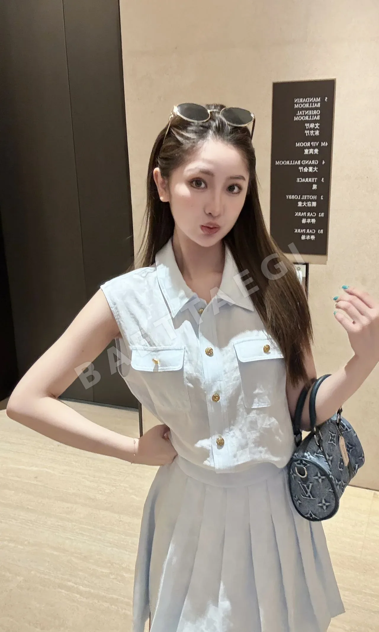 루이비통 체크 자카드 플리츠 베스트 세트 상세 이미지 8