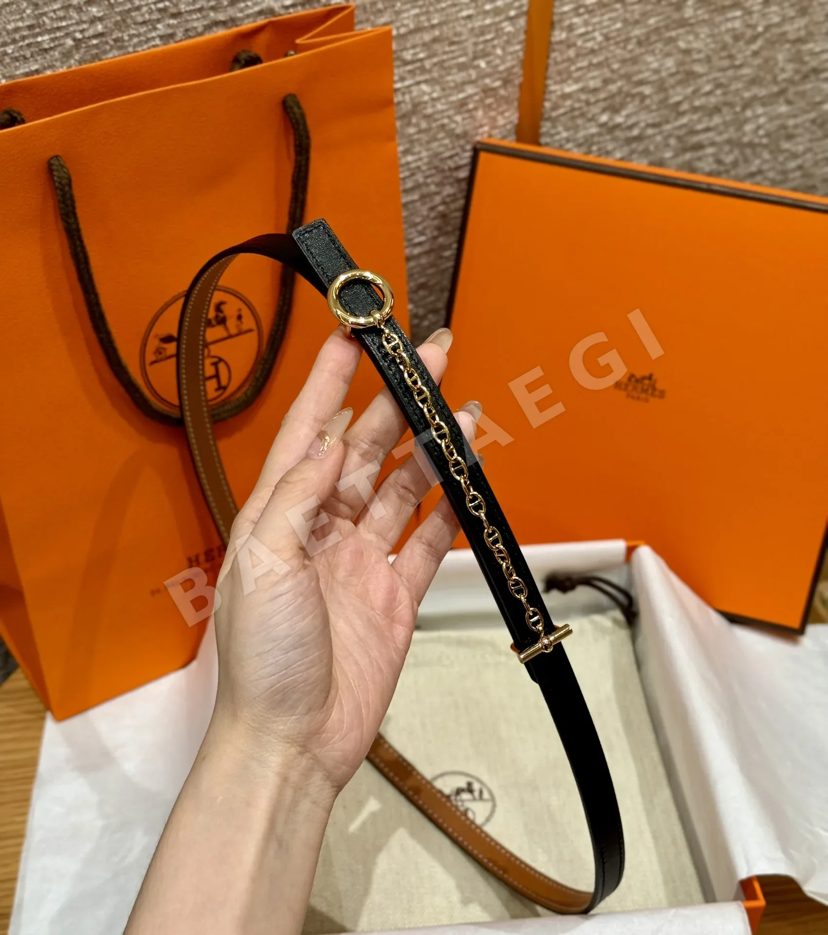에르메스 팔라듐 도금 보석 장식 슬라이드 벨트 175194