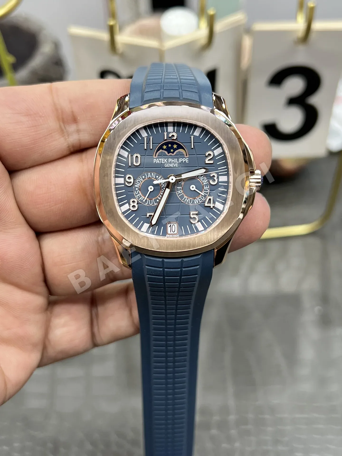 파텍필립 아쿠아넛 5261 R 다이아 자동 블루 다이얼 로즈골드 3K 공장 레플리카 43970 Patek Philippe