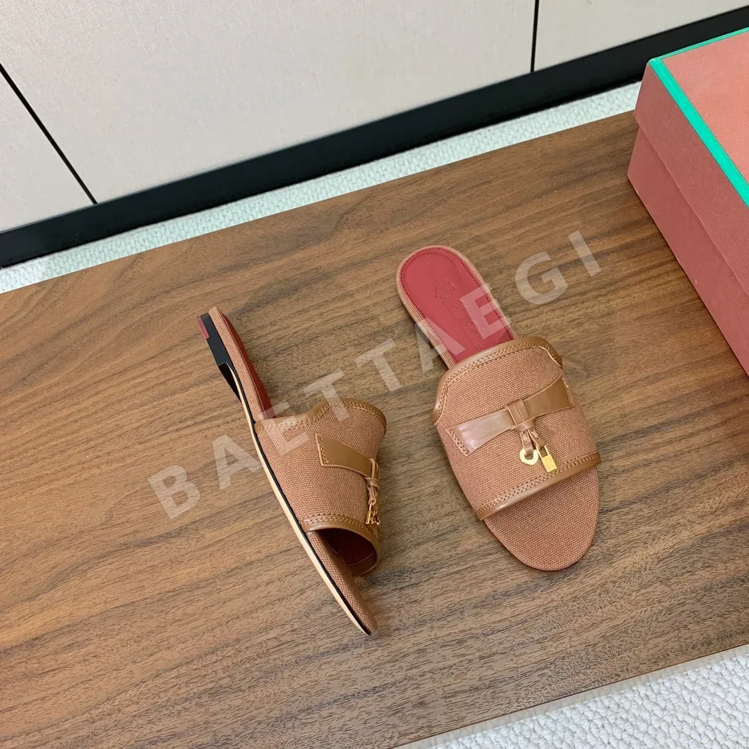 로로피아나 컬러 블록 린넨 가죽 샌들 상세 이미지 2