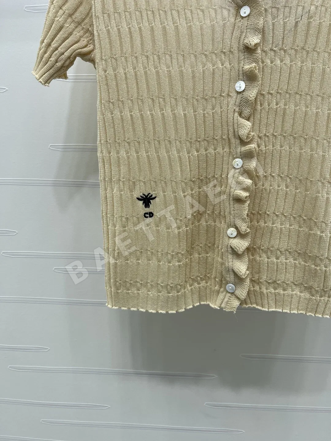 디올 프릴 V넥 실크 울 반팔 탑 상세 이미지 5