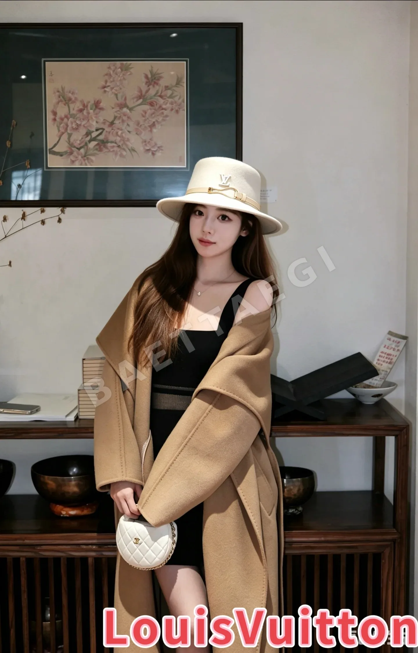 샤넬 울 플랫탑 모자 185585