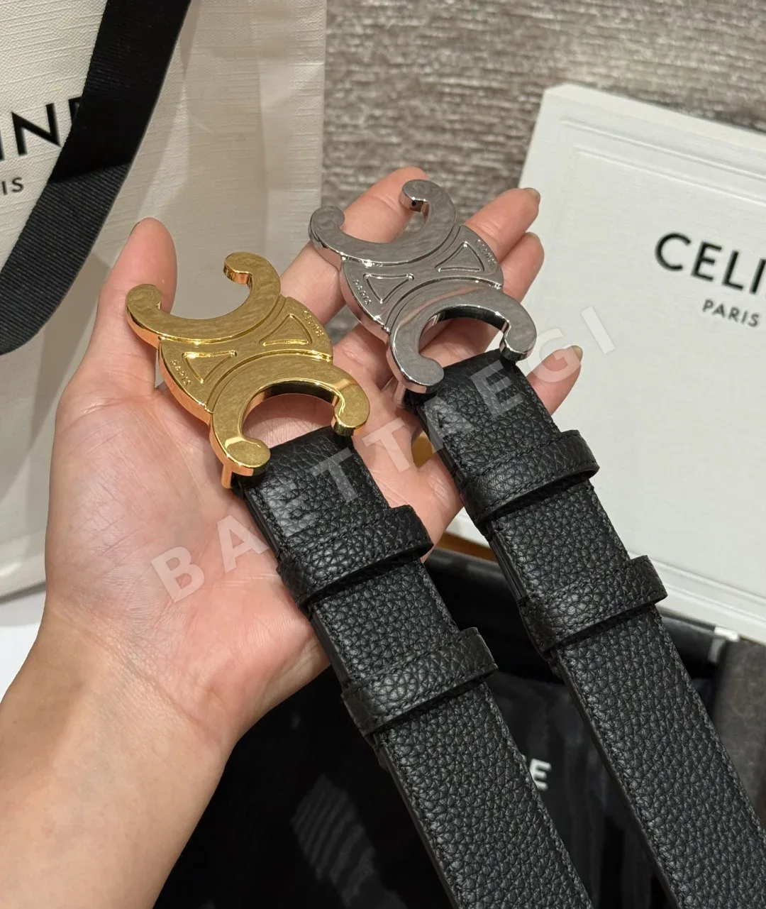 셀린느 개선문 메탈 버클 소가죽 벨트 30MM 상세 이미지 1
