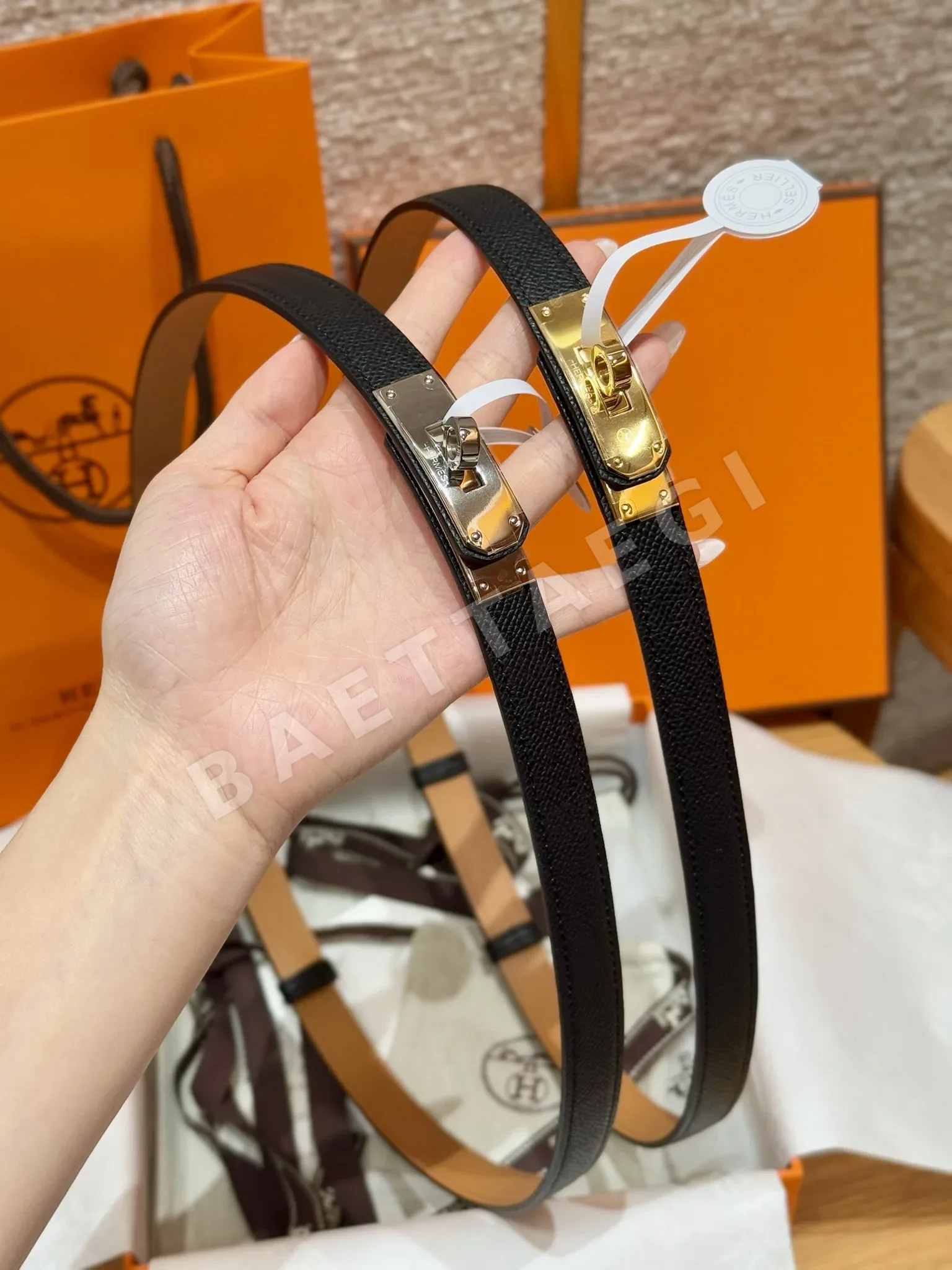 에르메스 켈리 18K 골드 스테인리스 스틸 버클 여성용 벨트 176057